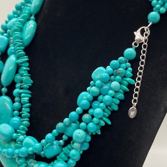 A 5 Strand Turquoise and Sterling Silver Signed Lucas Lameth Necklace - Picture 4 of 6